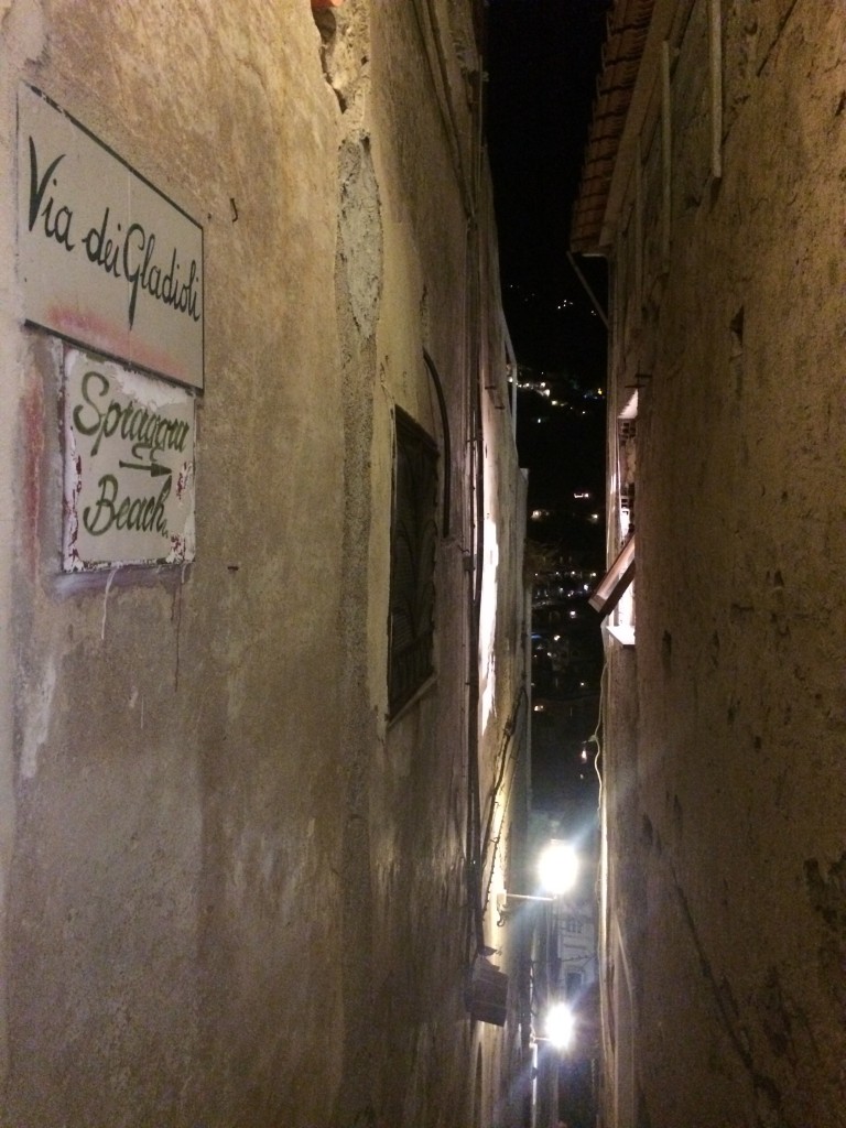 Walking through Positano at night