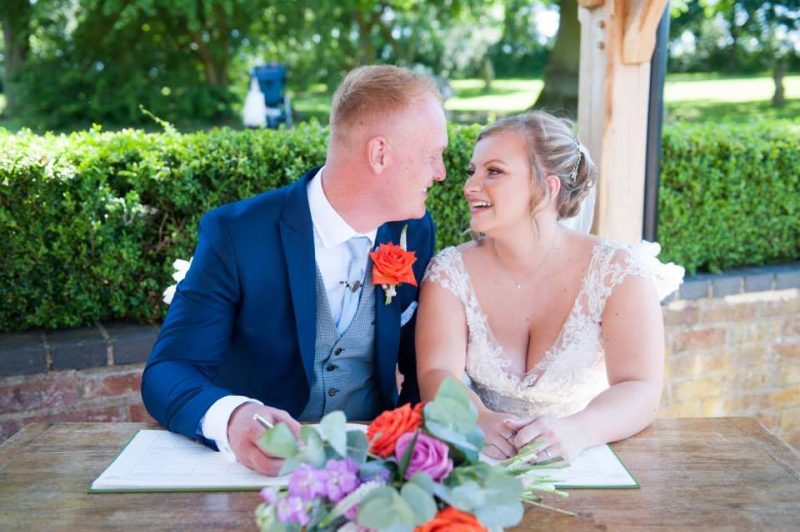 Bride and groom on wedding day with brides makeup by Solihull Makeup Artist